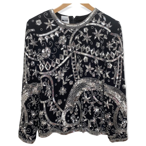 Vintage Leslie Fay Sequin Long Sleeve Evening Blouse Size M - Picture 1 of 15